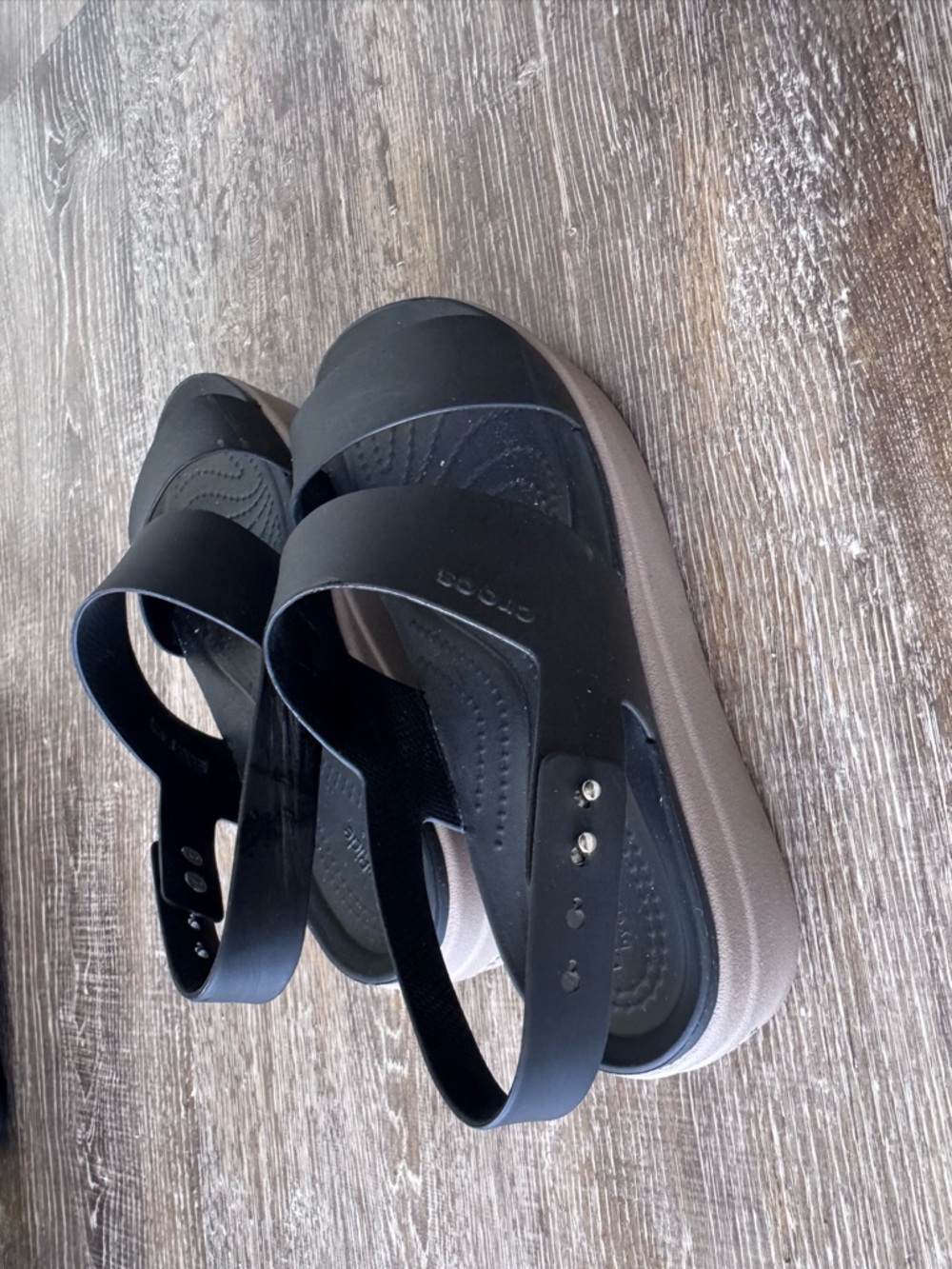 Black Sandal Wedge with Taupe Platform